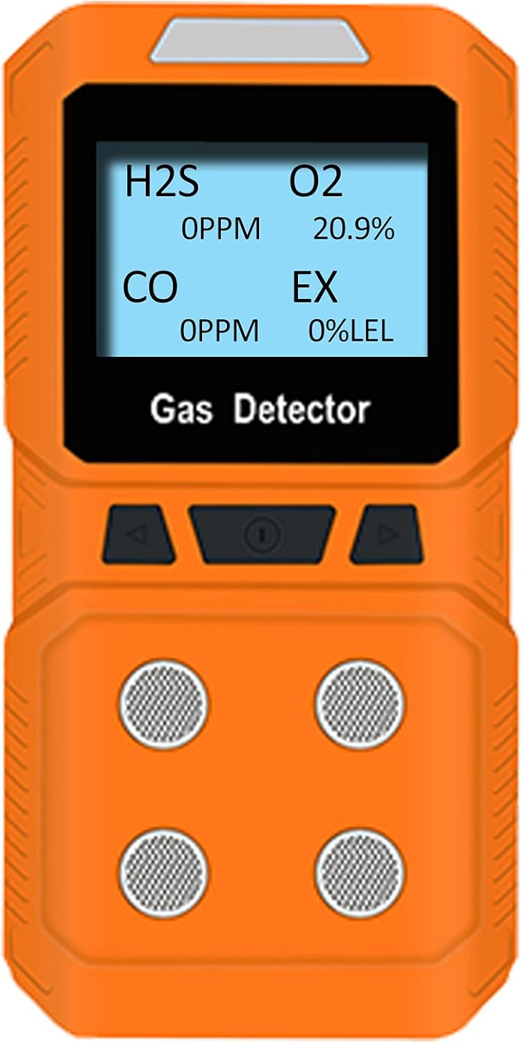 Tragbarer 4 Gas-Monitor, H2S, O2, CO, EX Handgasdetektor, sofort einsatzbereit (Orange)