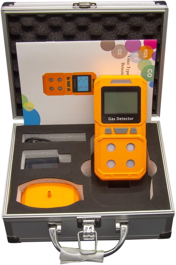 Tragbarer 4 Gas-Monitor, H2S, O2, CO, EX Handgasdetektor, sofort einsatzbereit (Orange)