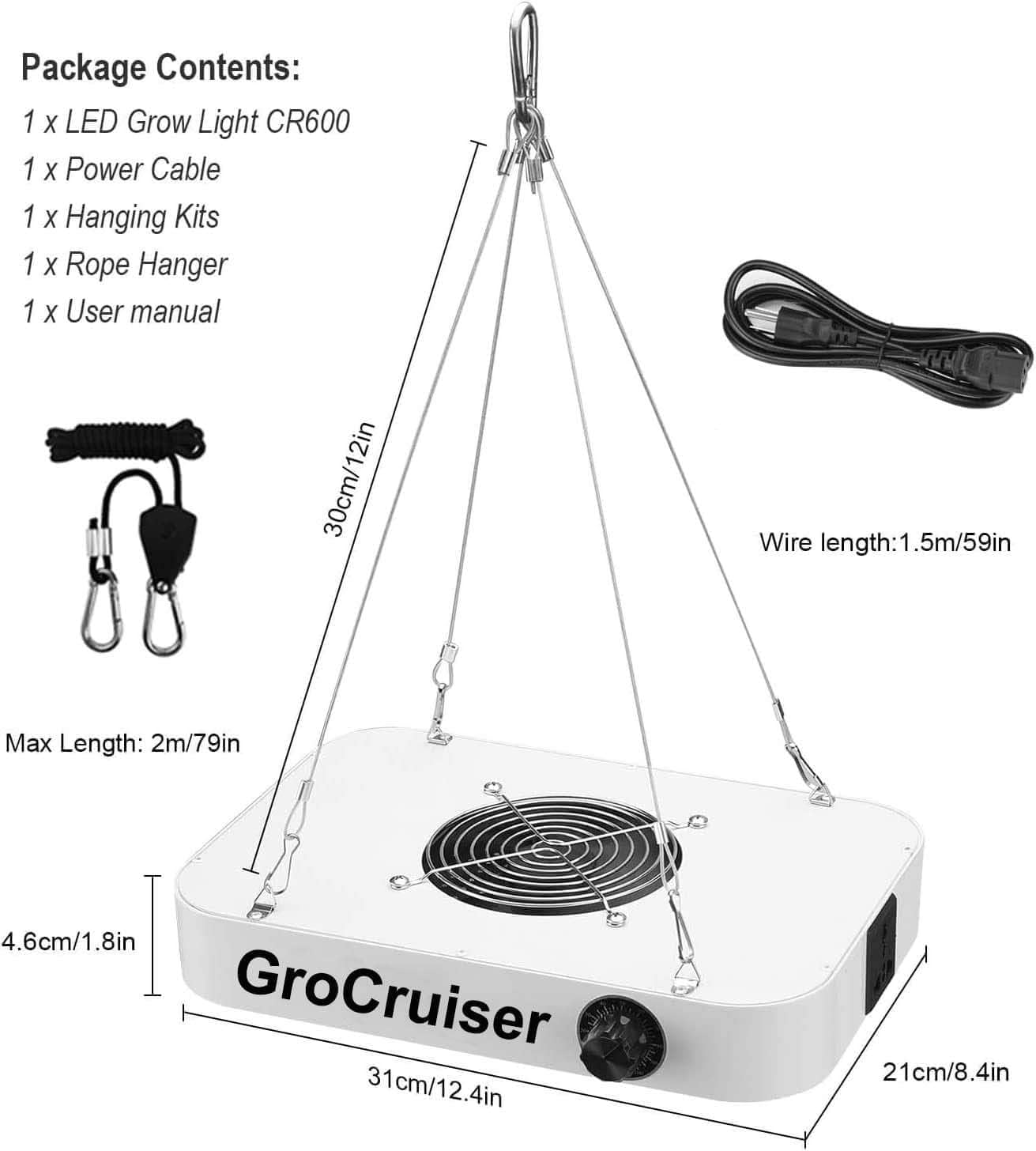 GroCruiser Pflanzenlampe 600W LED Grow Lampe mit Dimmfunktion,UV & IR Vollspektrum