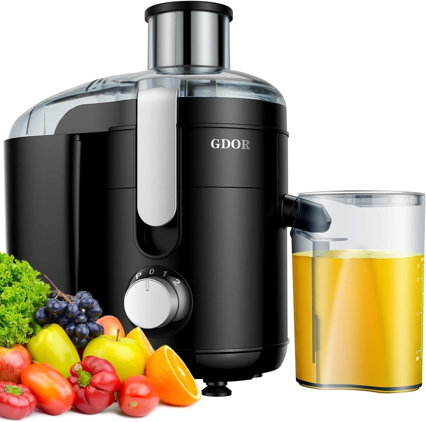 GDOR Entsafter, 600 W Entsaftermaschinen mit 65 mm Einfüllschacht für Obst und Gemüse