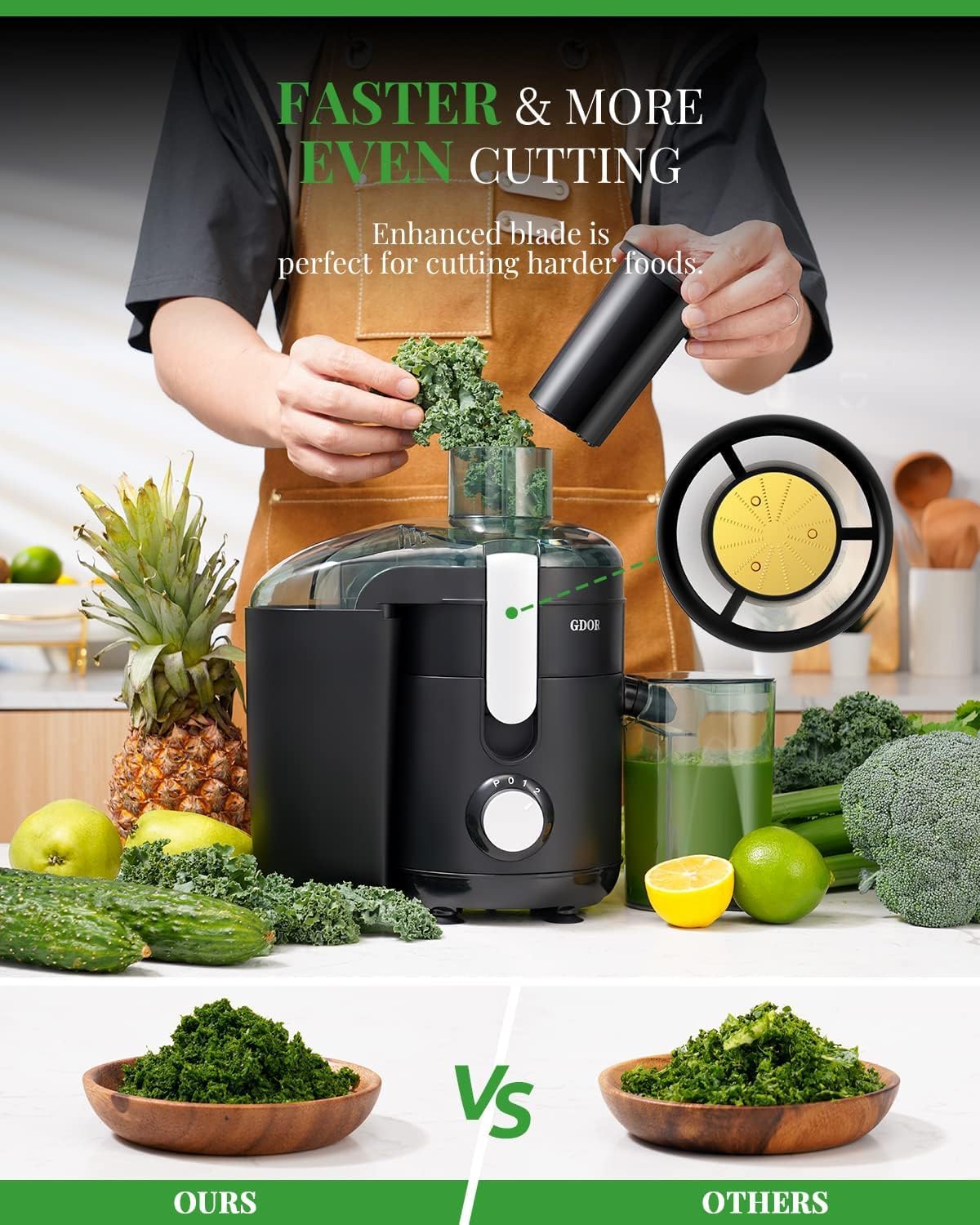 GDOR Entsafter, 600 W Entsaftermaschinen mit 65 mm Einfüllschacht für Obst und Gemüse