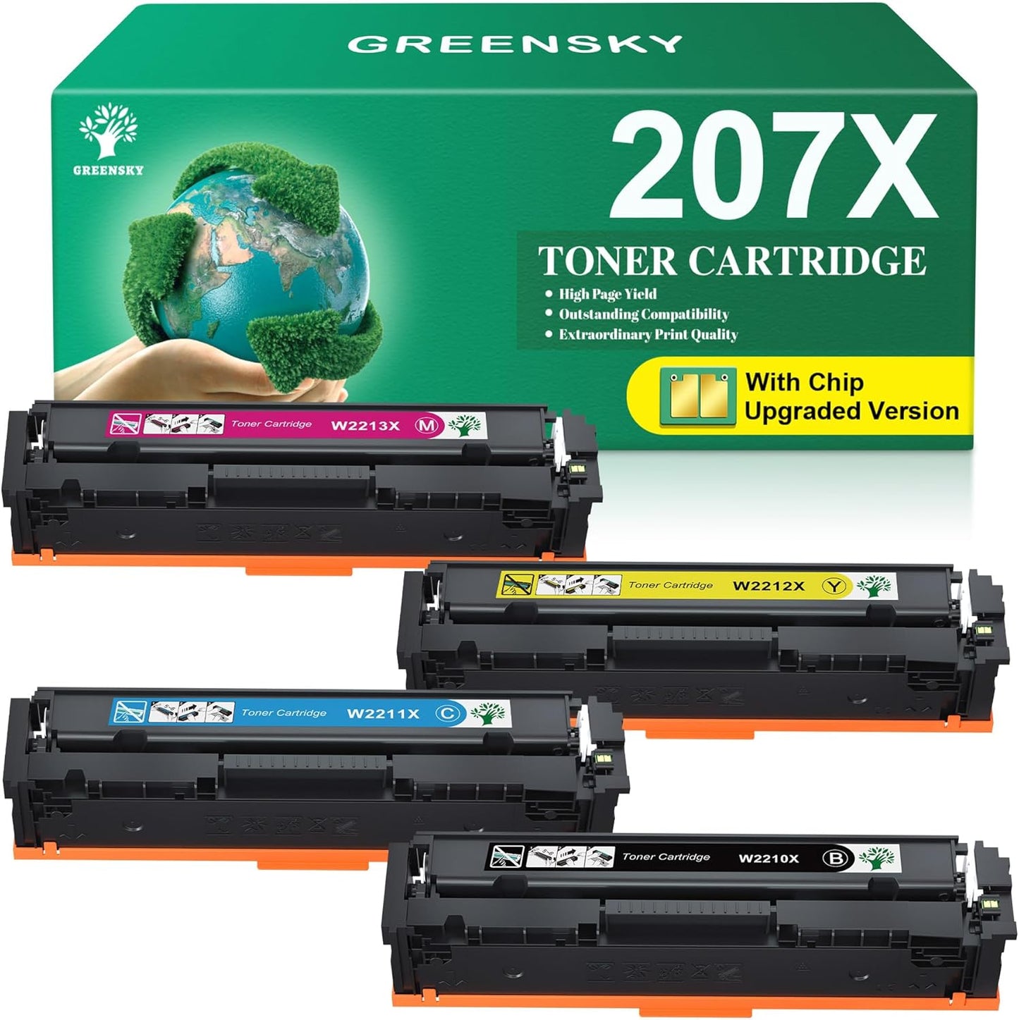 GREENSKY 207X mit Chip Kompatibel für HP 207X 207A Toner Set (Schwarz Cyan Magenta Gelb)