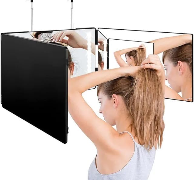 Generic SK2102 LED-Spiegel, Schminkspiegel, dreifach faltbar, zum Aufhängen, Schwarz