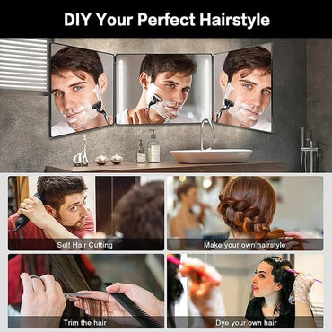 Generic SK2102 LED-Spiegel, Make Up Mirror, dreifach faltbar, zum Aufhängen, Schwarz