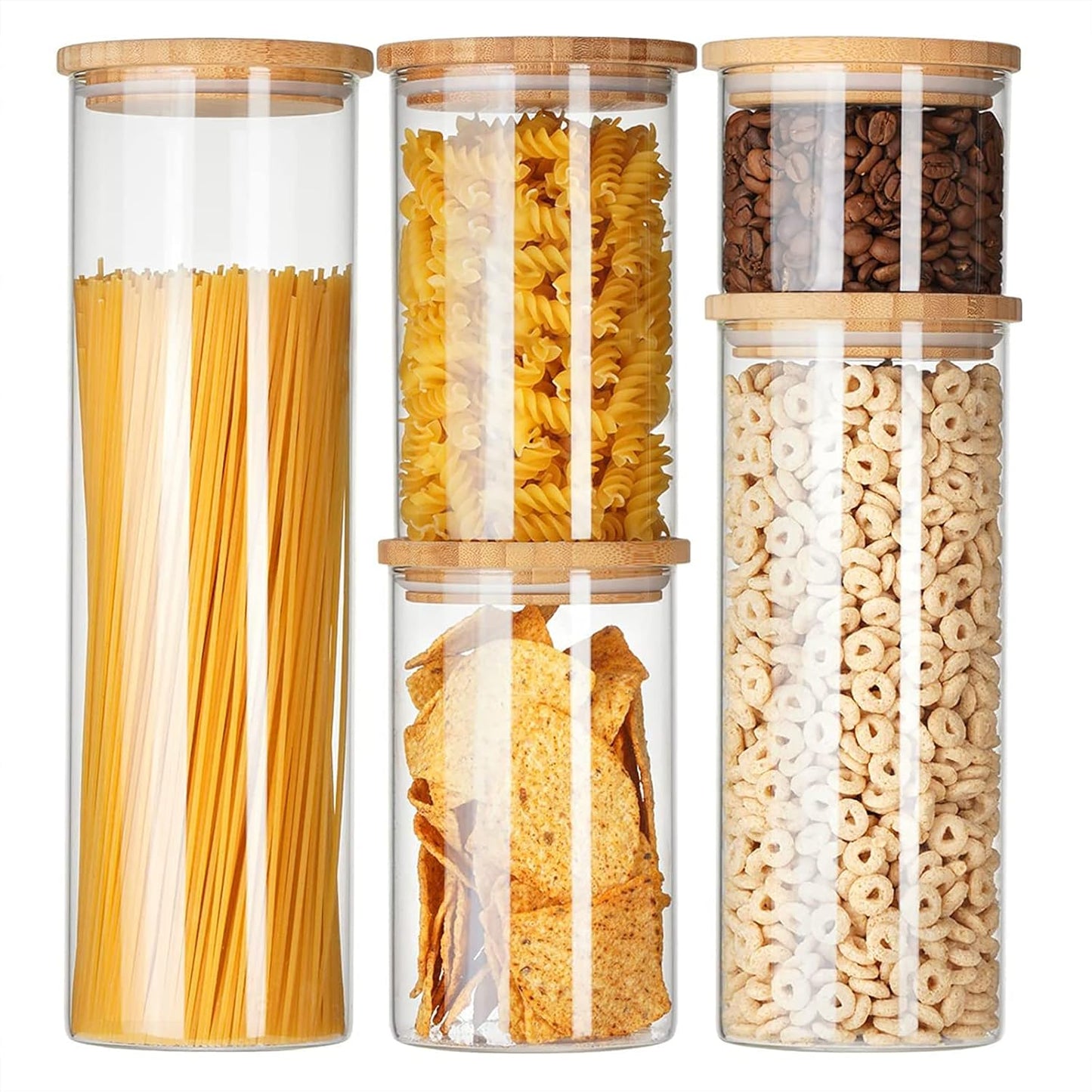 GENICOOK Borosilikatglas-Dosenset Bambusdeckeln – 10-teiliges Set (5 Glasbehälter, 5 Bambusdeckel), rund