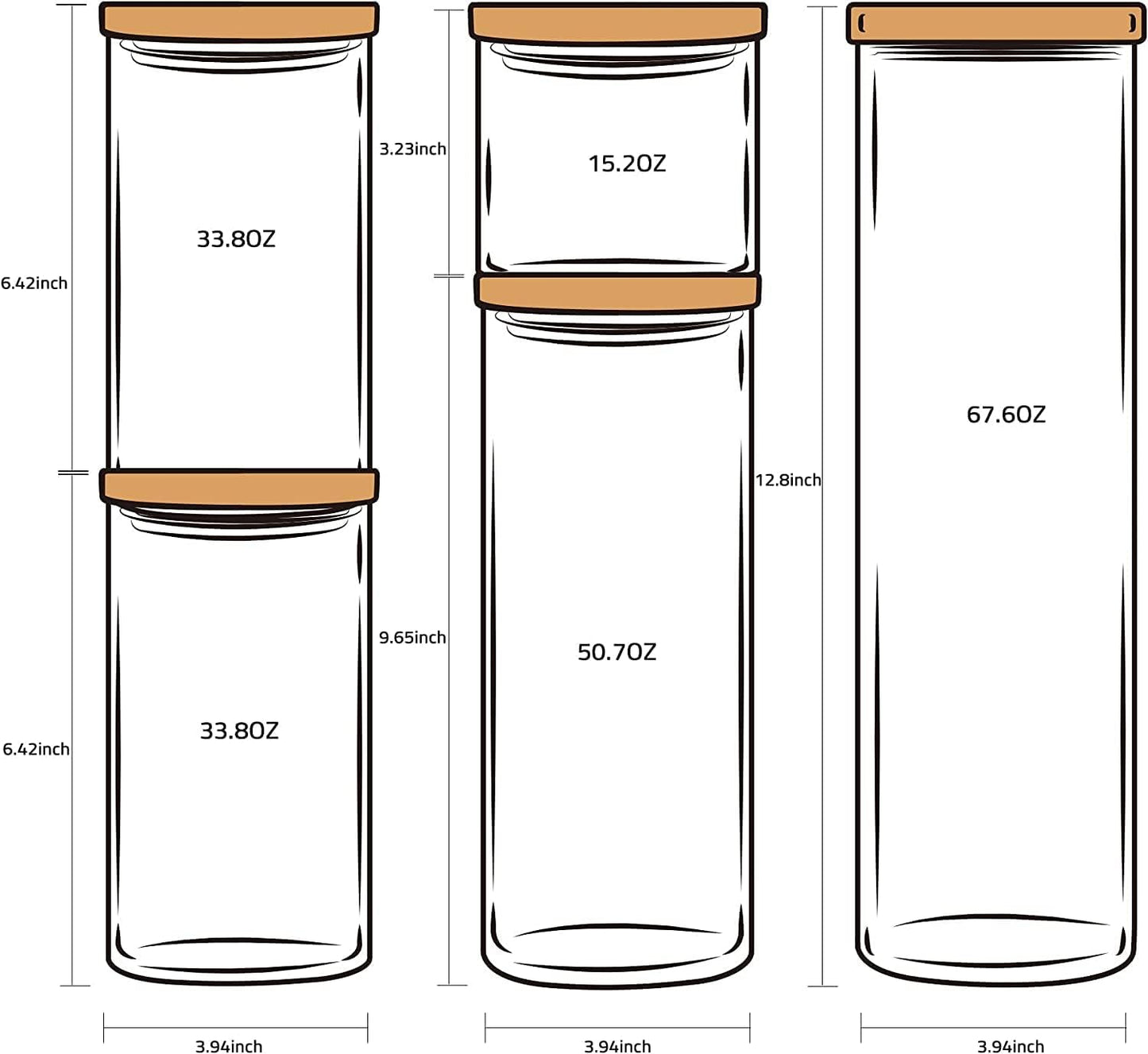 GENICOOK Borosilikatglas-Dosenset Bambusdeckeln – 10-teiliges Set (5 Glasbehälter, 5 Bambusdeckel), rund