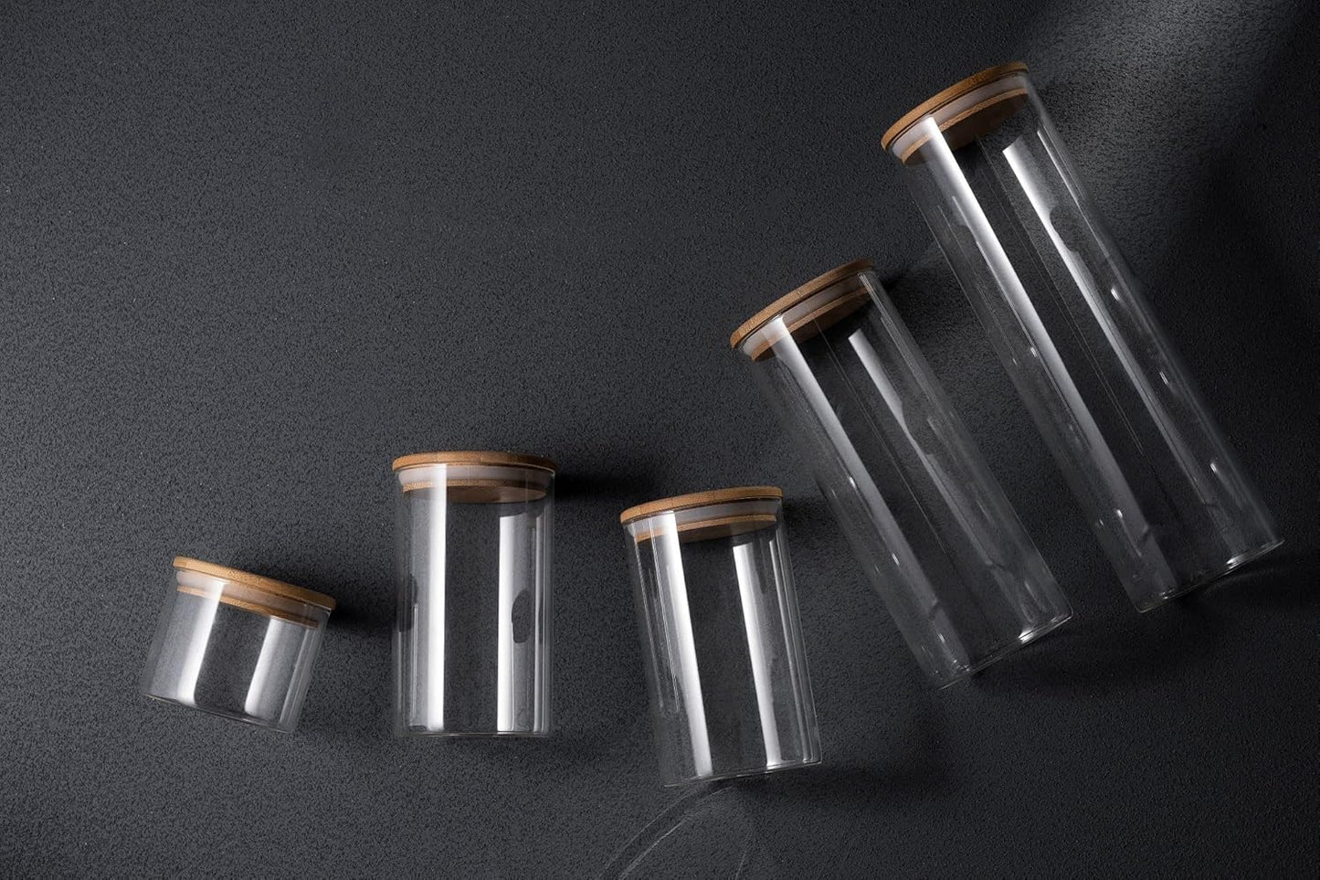 GENICOOK Borosilikatglas-Dosenset Bambusdeckeln – 10-teiliges Set (5 Glasbehälter, 5 Bambusdeckel), rund