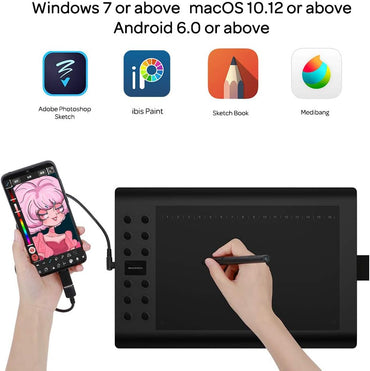 Tablette graphique GAOMON M106K PRO avec Zeichnen & zur Fotobeitung avec 8192 Druckstufen Battrielosem Stift, conçue pour Windows/Mac/Android Handy