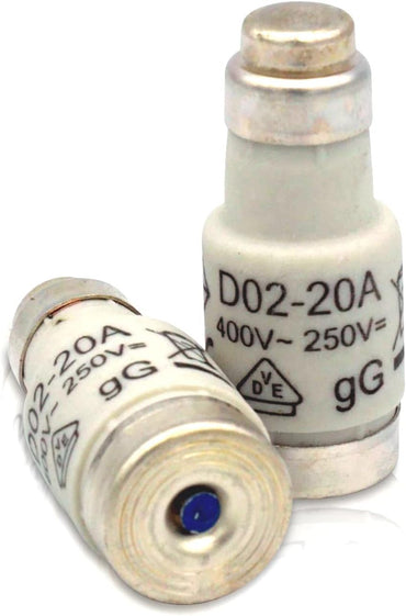 GRENDA-HAMMER® 10er Pack Neozed Sicherungen Schmelzeinsätze D01 10 bis 16A und D02 20 bis 63A (D02-20A (Blau))