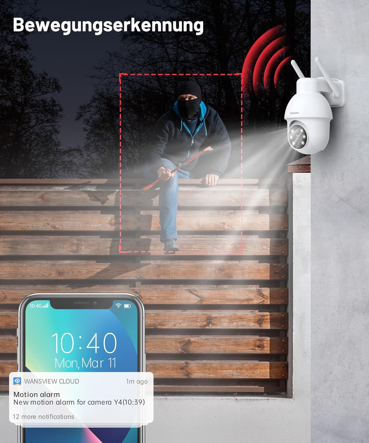 GALAYOU 2K Überwachungskamera(2 stück) Aussen, 360° PTZ WLAN IP Kamera Farbnachtsicht 2-Wege
