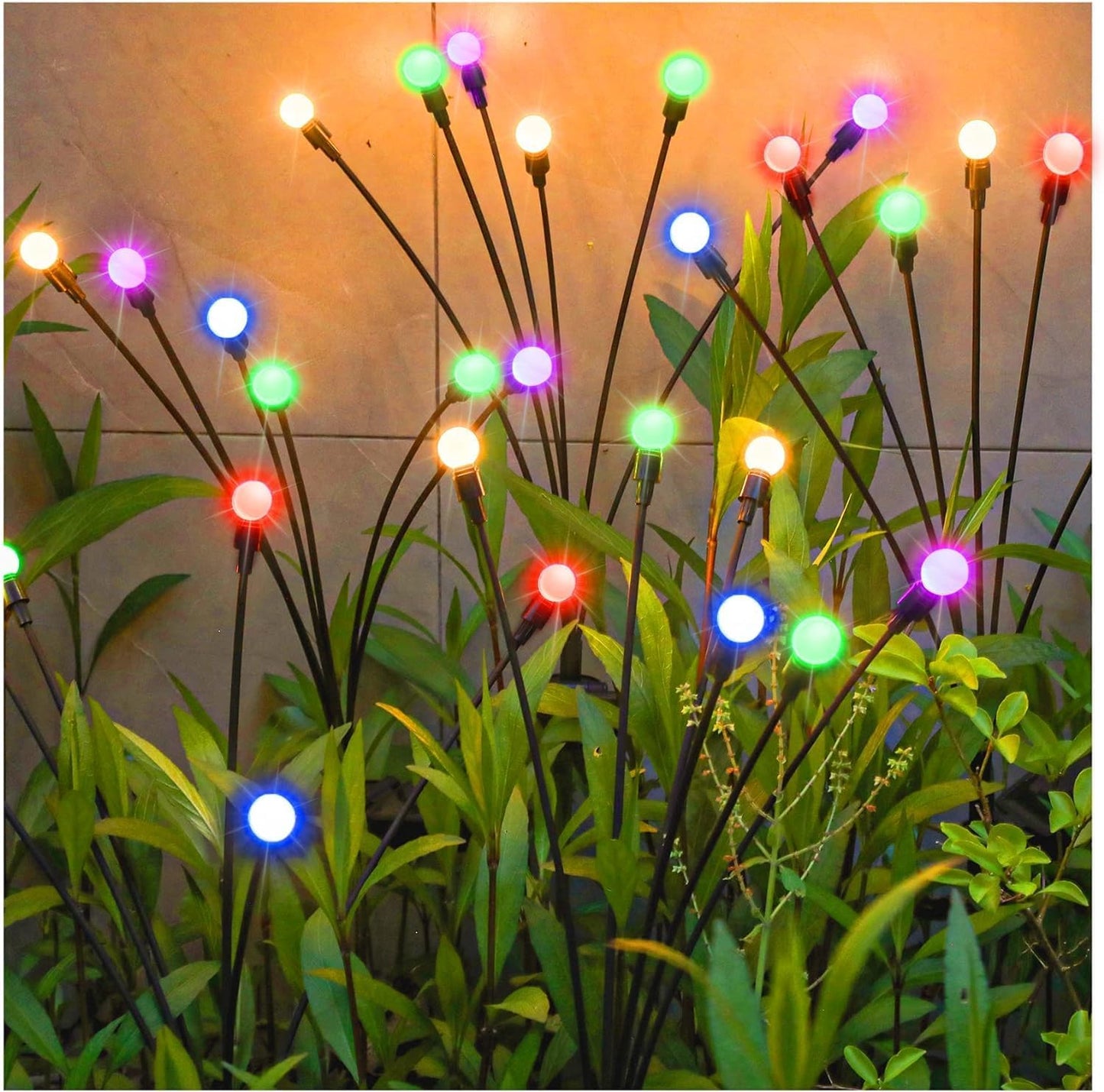 Glovios Firefly Solar Gartenfeuerzeug 10 LED, 4 Stück Solarlampen für den Garten im Freien, schwingende Glühwürmchen Solarleuchten, wasserdicht, (RGB)