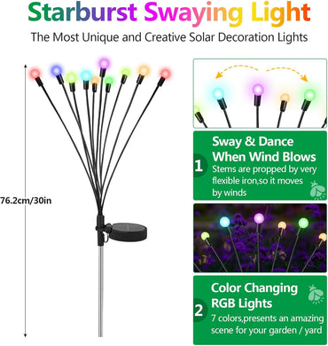 Glovios Firefly Solar-gartenlichter Außen 10 LED, 4 Stück Solarlampen für Außen Garten,Swinging Glühwürmchen Solarleuchten, Wasserdicht,(RGB)