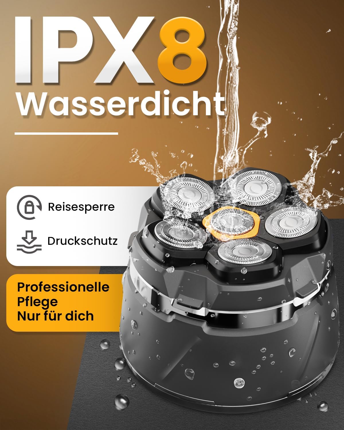 Glatzen Rasierer Herren 2025 Verbessert IPX8 Wasserdicht 6D Flexibler Magnetische Schwebender Kopf