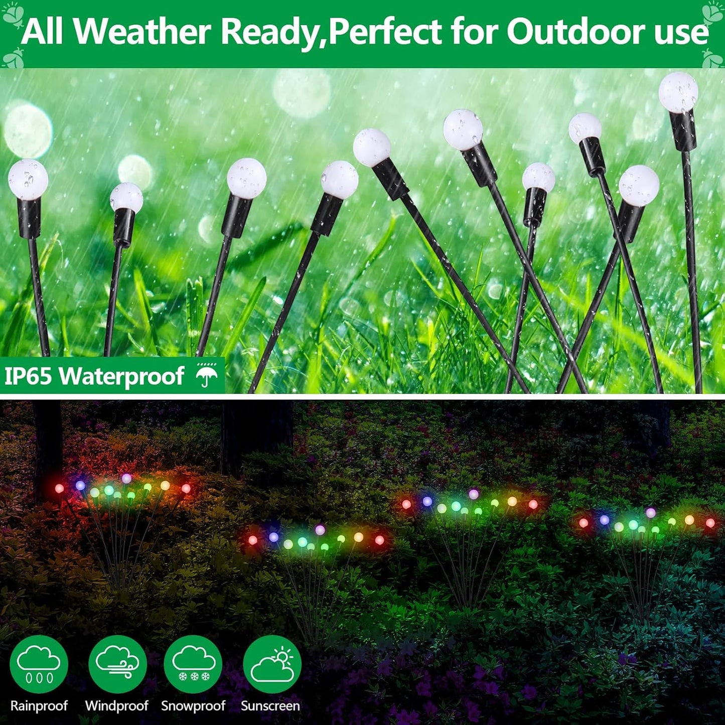 Glovios Firefly Solar Gartenfeuerzeug 10 LED, 4 Stück Solarlampen für den Garten im Freien, schwingende Glühwürmchen Solarleuchten, wasserdicht, (RGB)