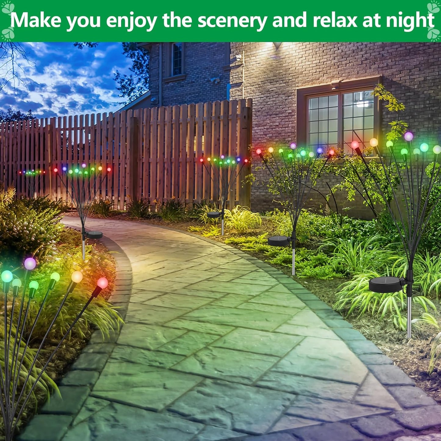 Glovios Firefly Solar Gartenfeuerzeug 10 LED, 4 Stück Solarlampen für den Garten im Freien, schwingende Glühwürmchen Solarleuchten, wasserdicht, (RGB)