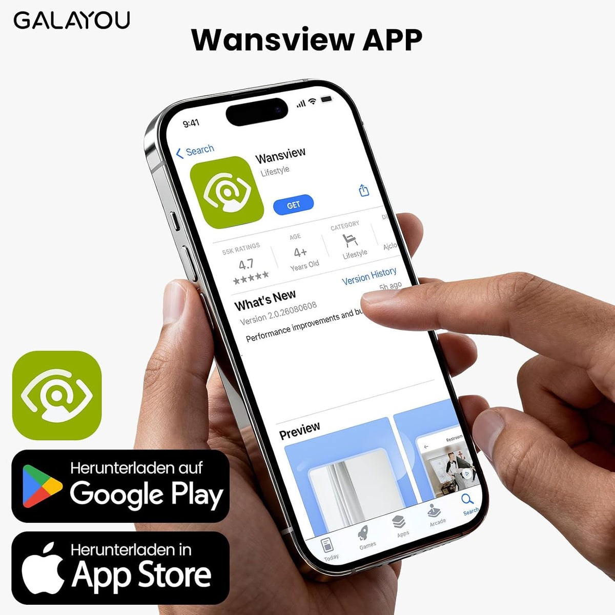 GALAYOU 2K PTZ WLAN-Überwachungskamera kabellose 360° IP-Kamera (2 Stück) Weiß