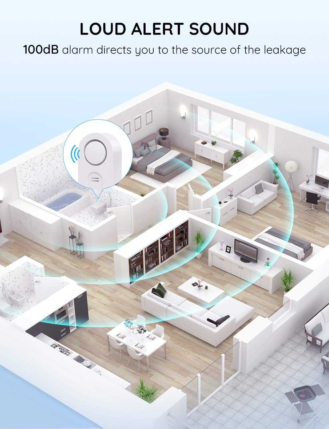 Govee WLAN Wassersensor Smart App, Kabelloser und 100 dB einstellbarer Alarm mit E-Mail/App-Support, Fernüberwachung für den Keller im Haus (3er Pack)