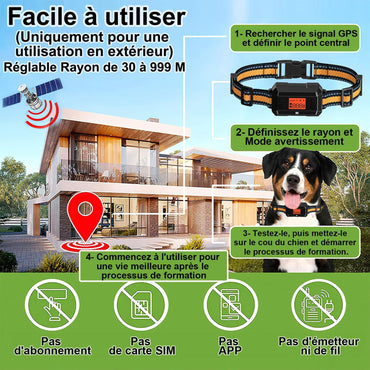 Bracelet GPS pour chien, 30–999 m, barre réglable, protection de vol améliorée, IPX7, étanche,