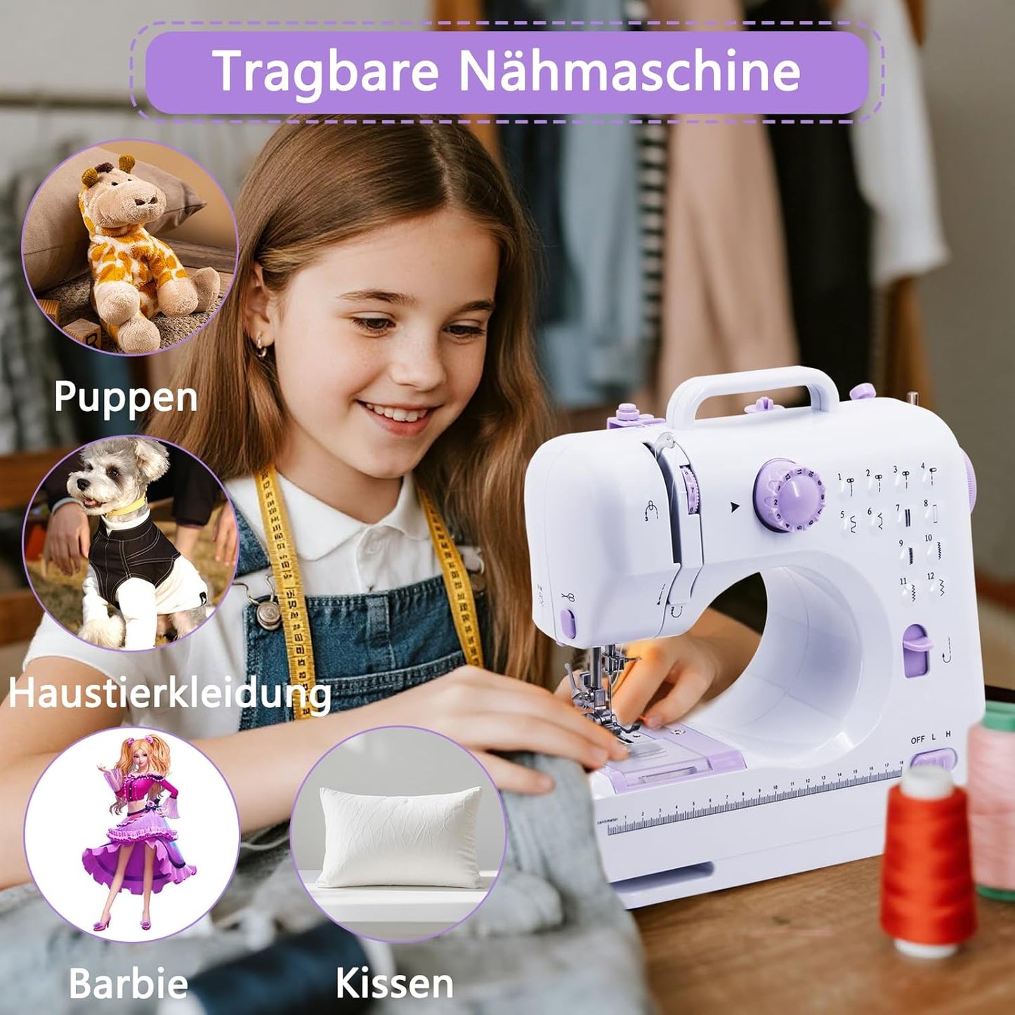 GraceGrow Nähmaschine für Anfänger, Elektrische 12 Stichprogrammen Fußpedal & Nähset