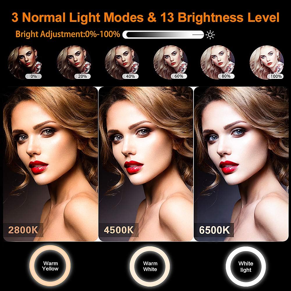 GerTong Ringlicht mit Stativ Handy Gesamthöhe 178cm, 12.6 Zoll Dimmbare LED Selfie Ring