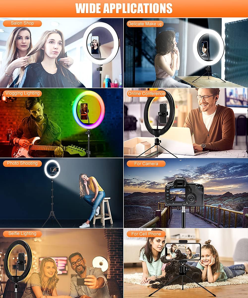 GerTong Ringlicht mit Stativ Handy Gesamthöhe 178cm, 12.6 Zoll Dimmbare LED Selfie Ring