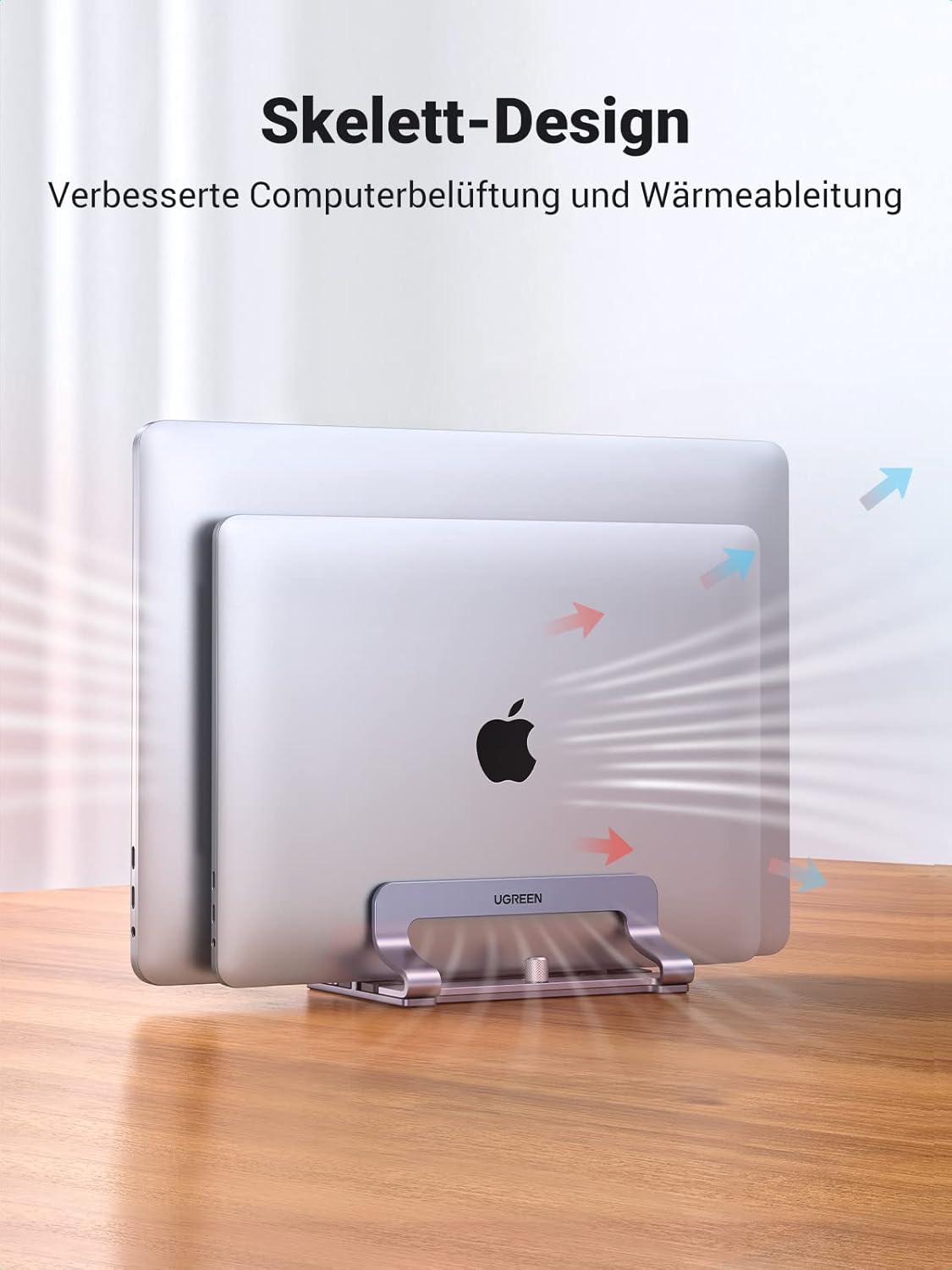 UGREEN Vertikaler Laptop Ständer Aluminium 2 Slot Vertikal Stand Vertikaler MacBook Ständer Platzsparende Halterung für MacBook Pro/Air, iPad, Huawei, Surface, Dell, HP, Lenovo und andere
