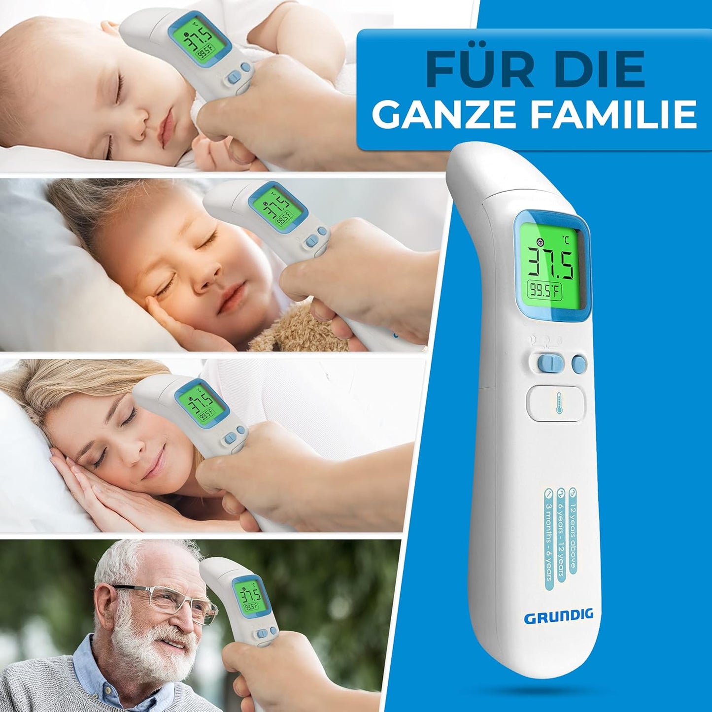 Grundig Fieberthermometer kontaktlos Infrarot Hochpräzise Ohr Stirn Objekte und Baby blitzschnell messen