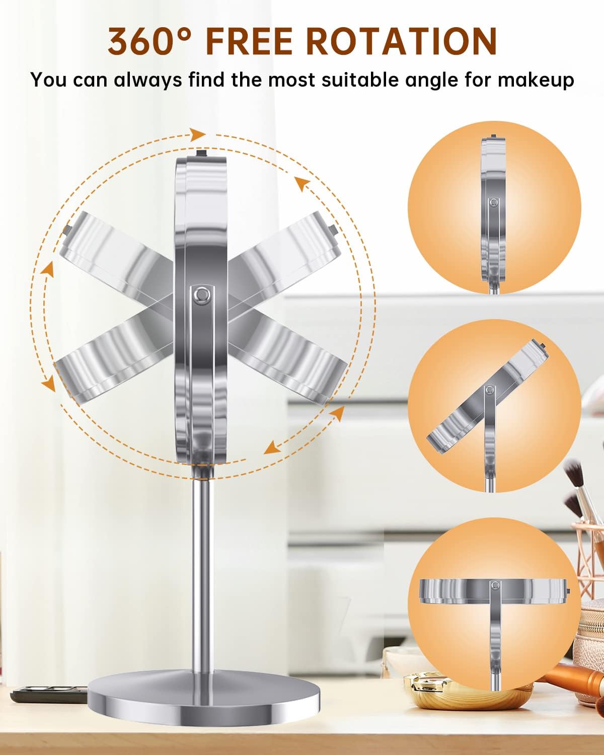 Gospire Kosmetikspiegel, 1x/10-fach vergrößert, doppelseitig, rund, Vergrößerungsspiegel, stehend, um 360 Grad drehbar, batteriebetrieben, 17,8 cm Durchmesser, Rasierspiegel
