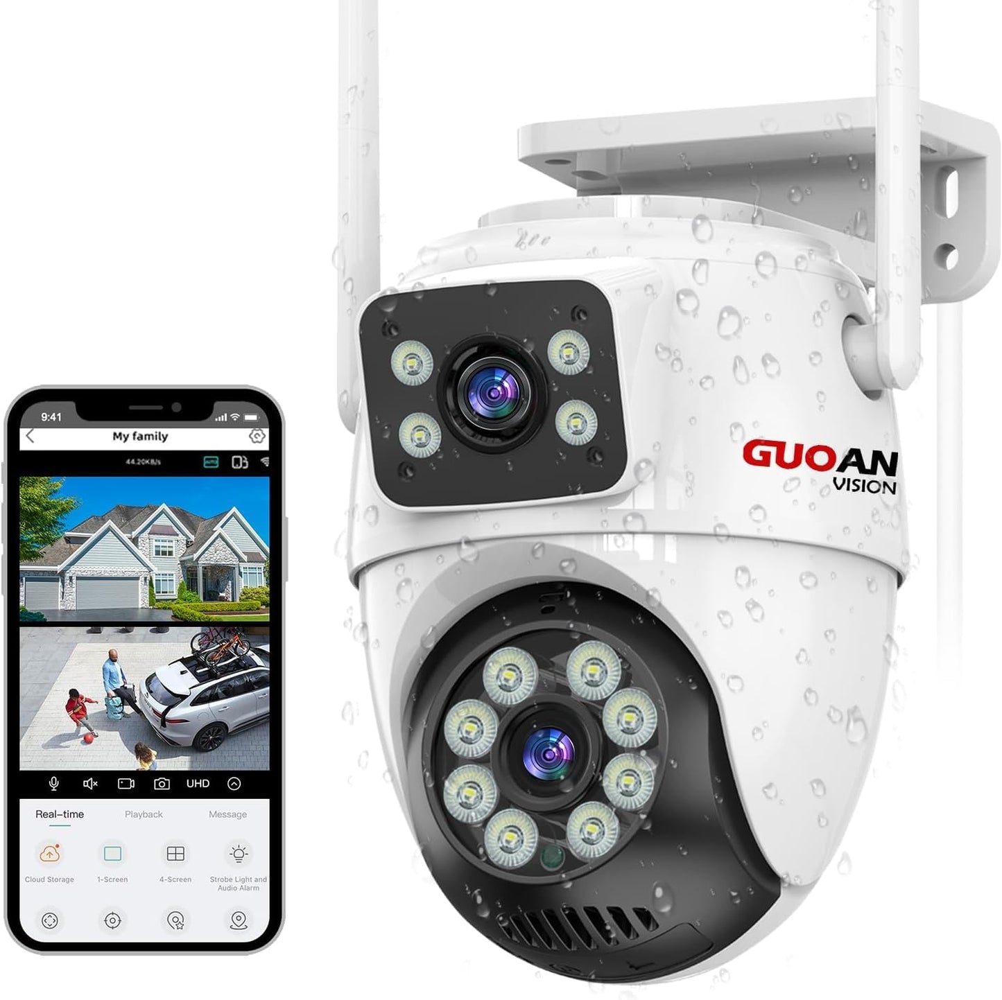 GUOAN VISION Überwachungskamera Außen WiFi 6 MP Dual-Objektiv menschliche Erkennung, Farb-Nachtsicht