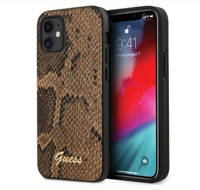 GUESS Schutzhülle für Apple iPhone 12 Mini Braun Python Hülle Case Cover Etui NEU