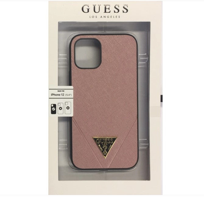 Guess Hardcase Saffiano V Stitch pink rose für iPhone 12 Mini 5,4" Cover Hülle