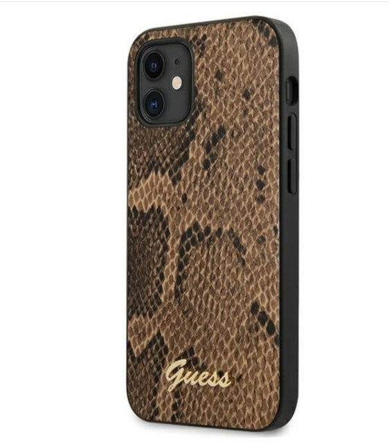 GUESS Schutzhülle für Apple iPhone 12 Mini Braun Python Hülle Case Cover Etui NEU