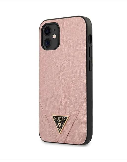 Guess Hardcase Saffiano V Stitch pink rose für iPhone 12 Mini 5,4" Cover Hülle
