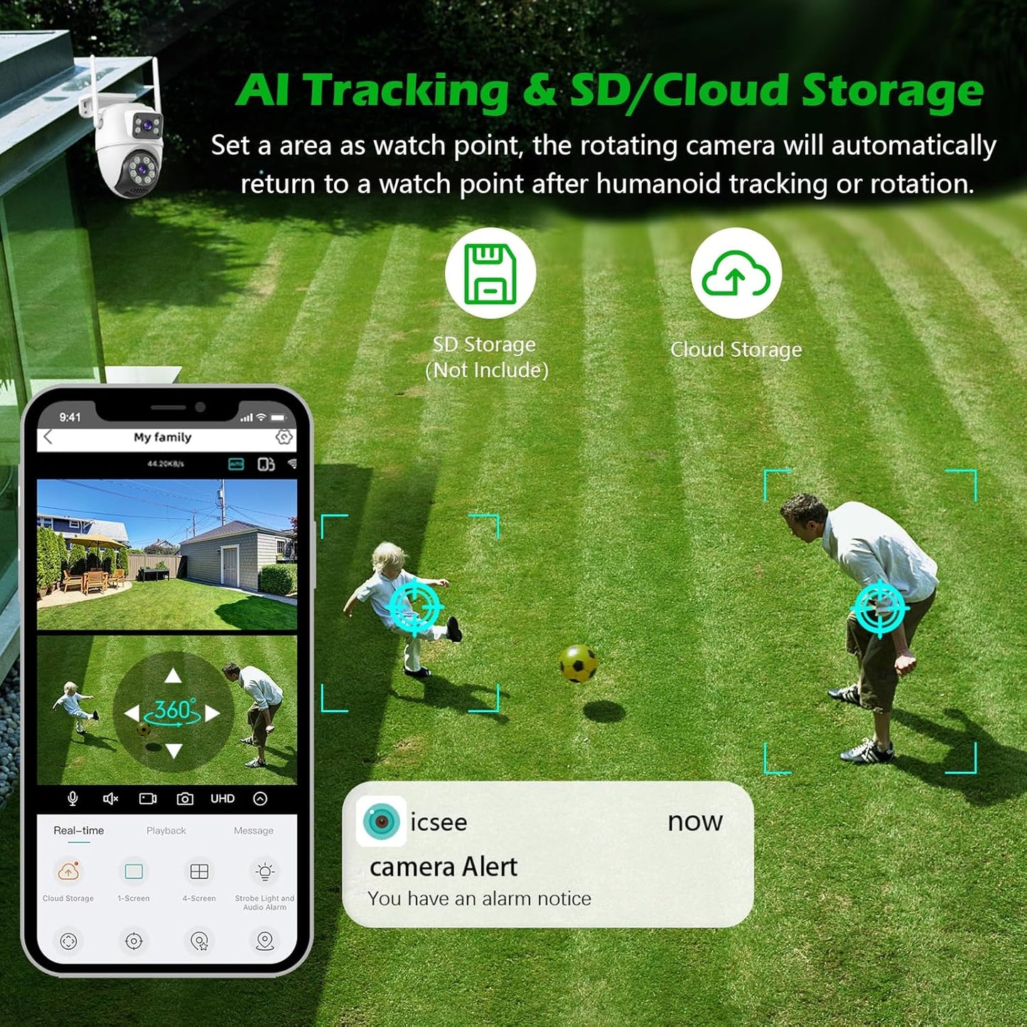 GUOAN VISION Überwachungskamera Außen WiFi 6 MP Dual-Objektiv menschliche Erkennung, Farb-Nachtsicht