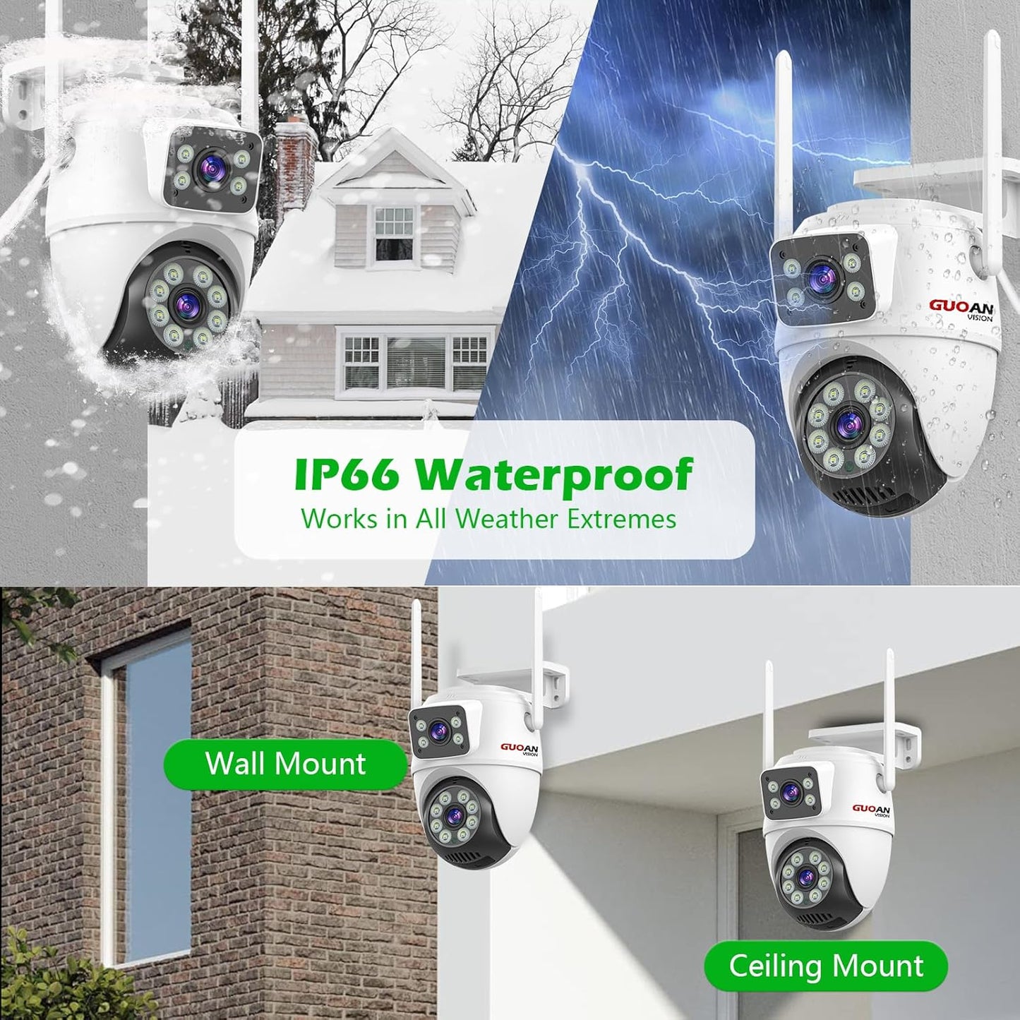 GUOAN VISION Überwachungskamera Außen WiFi 6 MP Dual-Objektiv menschliche Erkennung, Farb-Nachtsicht