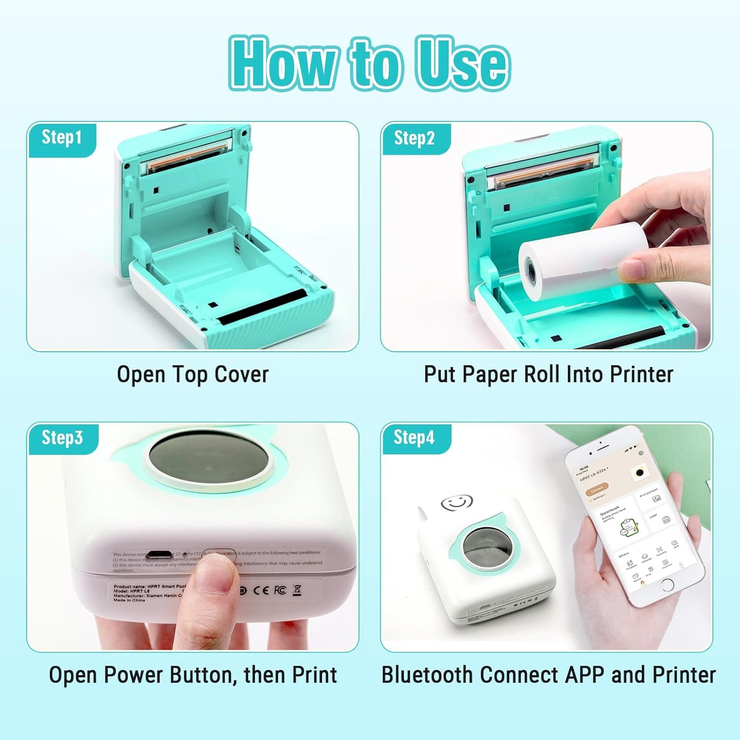 HPRT L8 Mini Tragbarer Thermodrucker, Etikettiermaschine Blau
