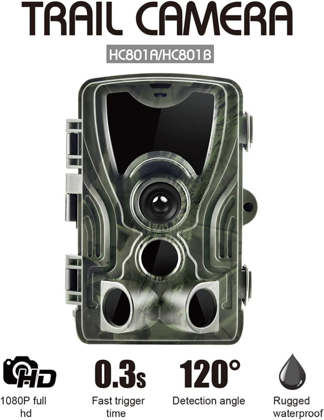 HC801A Wildkamera 16MP IP65 Fotofallen 0,3s Auslösezeit 940nm 1080p