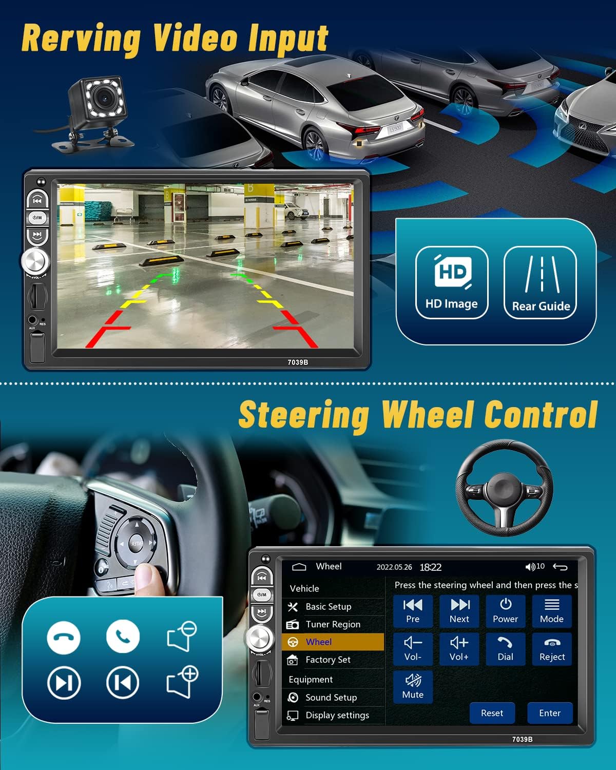 Hikity 1Din CarPlay Autoradio Android für Auto mit 7" Bild