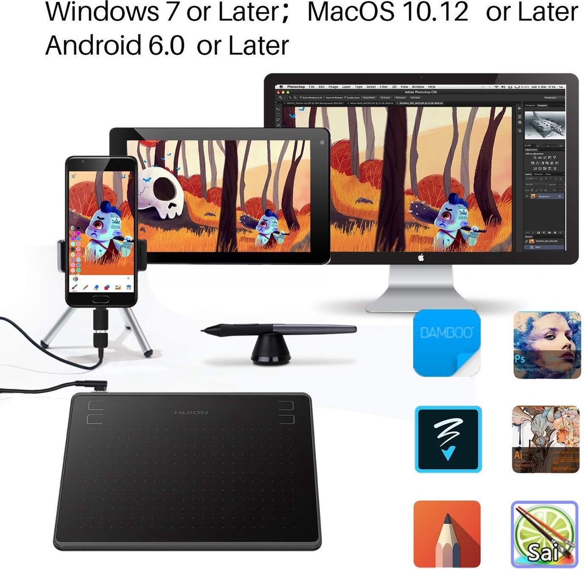 Tablette graphique HUION HS64 5080 lpi 160 x 102 mm USB Noir