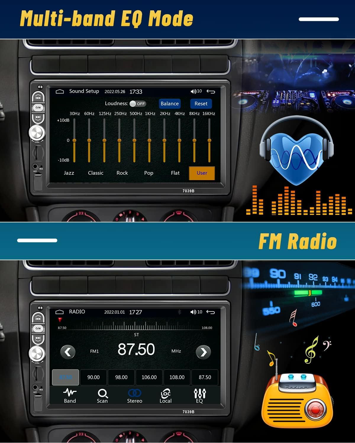 Hikity 1Din CarPlay Autoradio Android für Auto mit 7" Bild