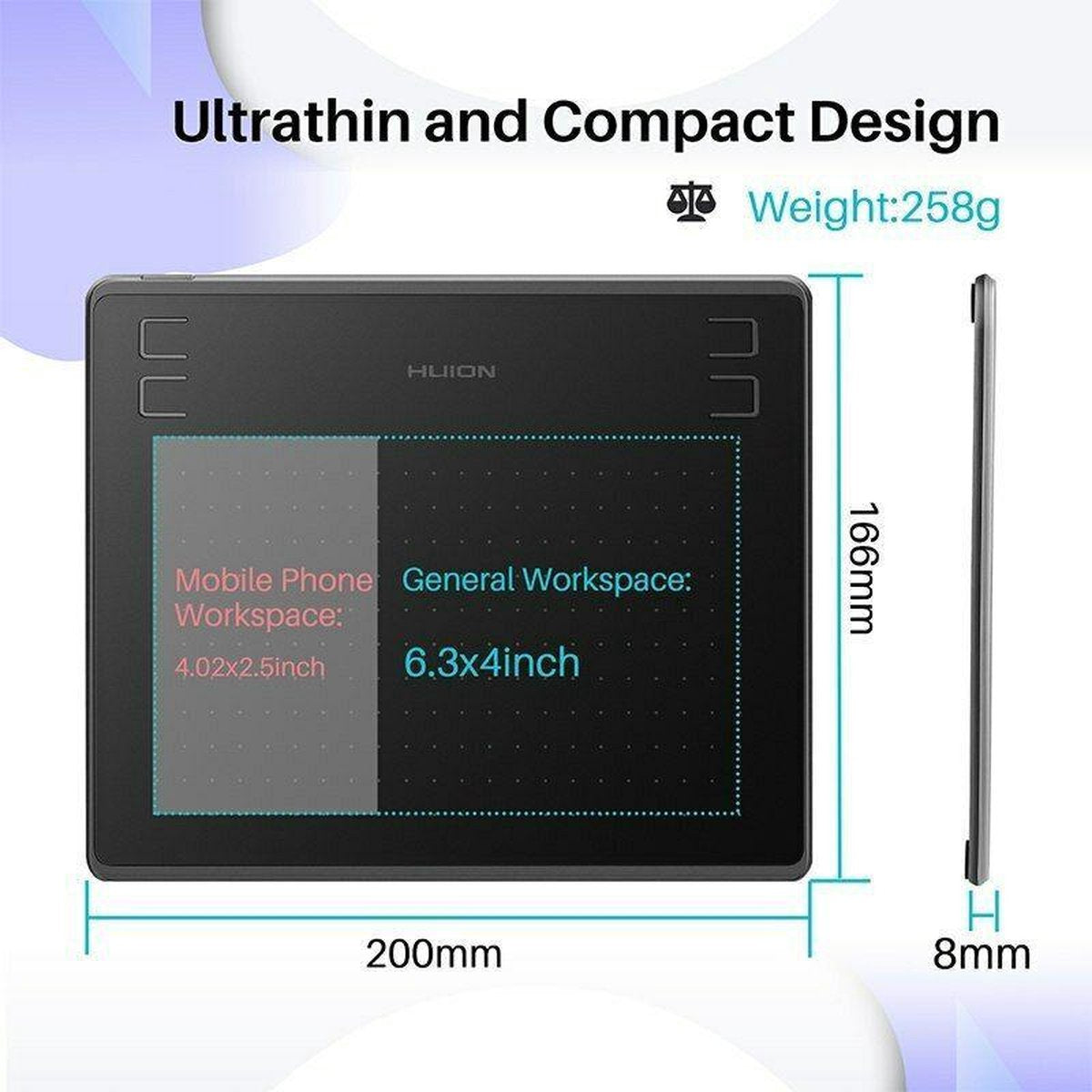 Tablette graphique HUION HS64 5080 lpi 160 x 102 mm USB Noir