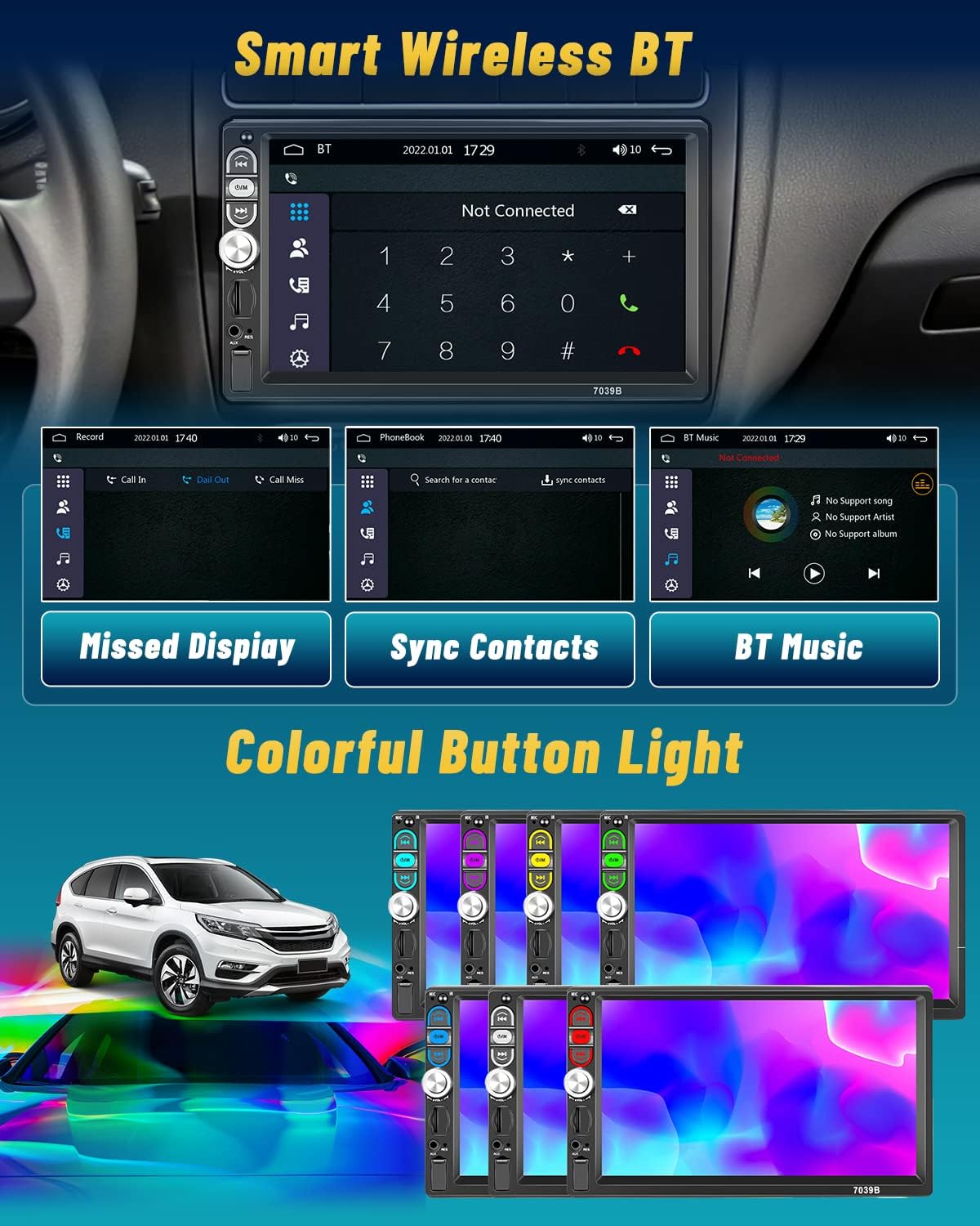 Hikity 1Din CarPlay Autoradio Android für Auto mit 7" Bild