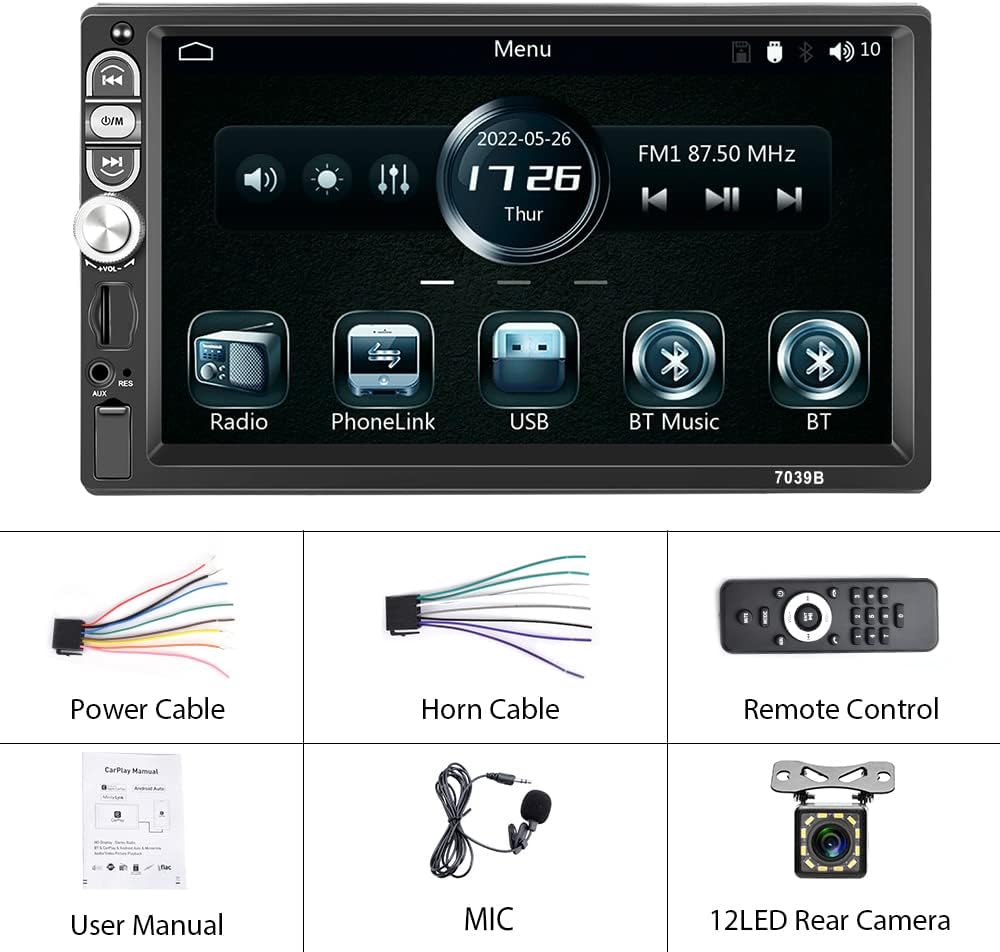 Hikity 1Din CarPlay Autoradio Android für Auto mit 7" Bild
