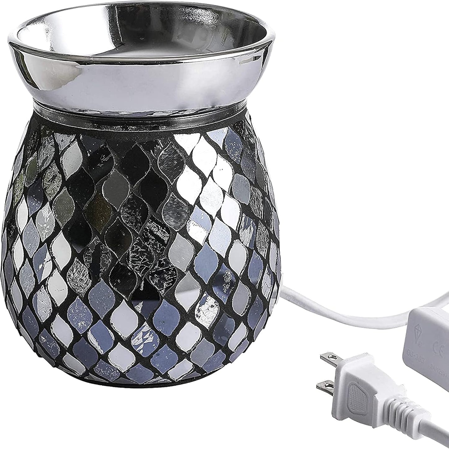 Whole Hausewares 12,5 X 14,5 cm Mosaik Glas Duftwärmer, (Schwarz/Silber)