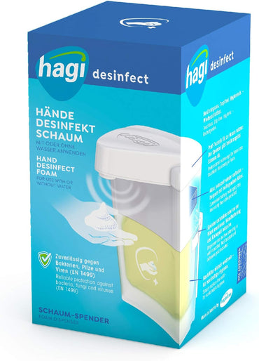 hagi Hand-Desinfektionsschaum: berührungslos aus dem automatischen hagi Schaumspender (Akku-Technologie), angenehm duftend