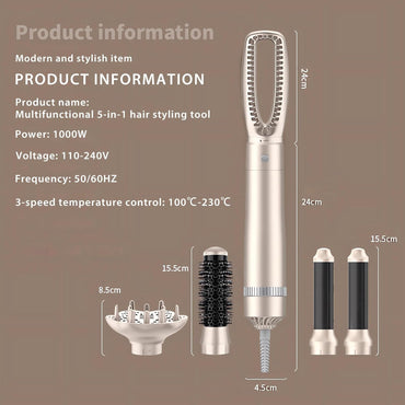 Hair Styler 5 in 1 Profi Haartrockner 1000 W, Luft-Lockenstab mit Negativ-Ionen-Technologie