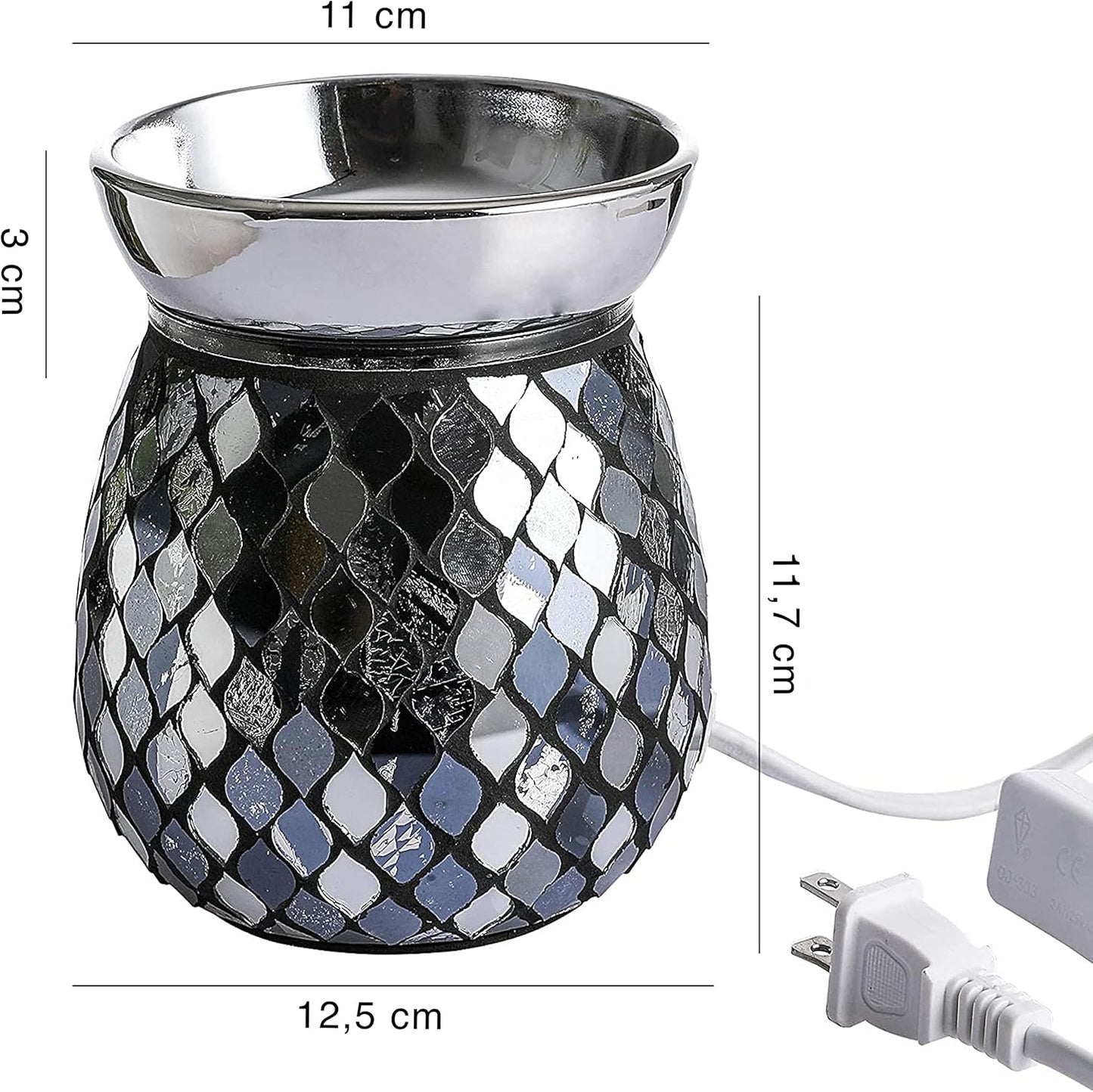 Whole Hausewares 12,5 X 14,5 cm Mosaik Glas Duftwärmer, (Schwarz/Silber)