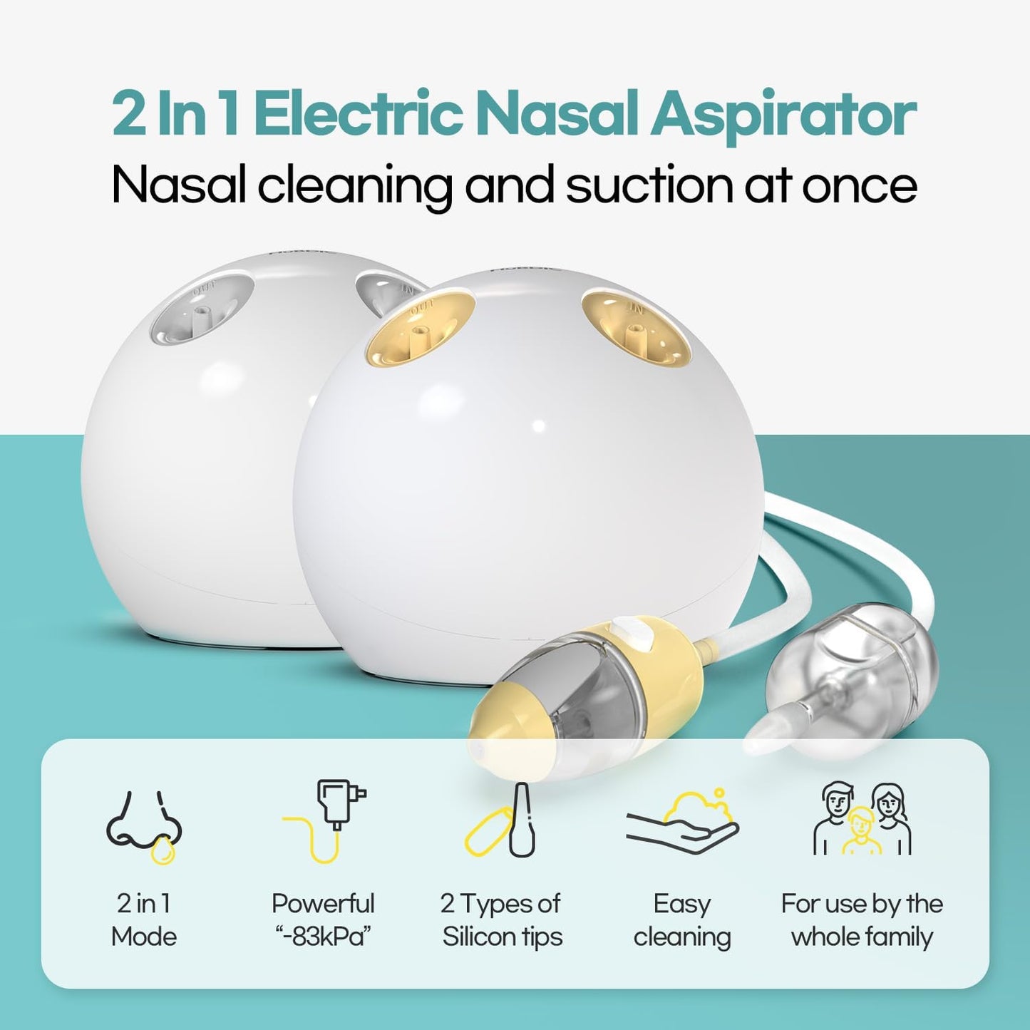 HubDic HubiBaby Nasensauger Baby, Elektrischer Baby-Nasensauger, Nasenspray und Nasenreiniger in Einem Gelb