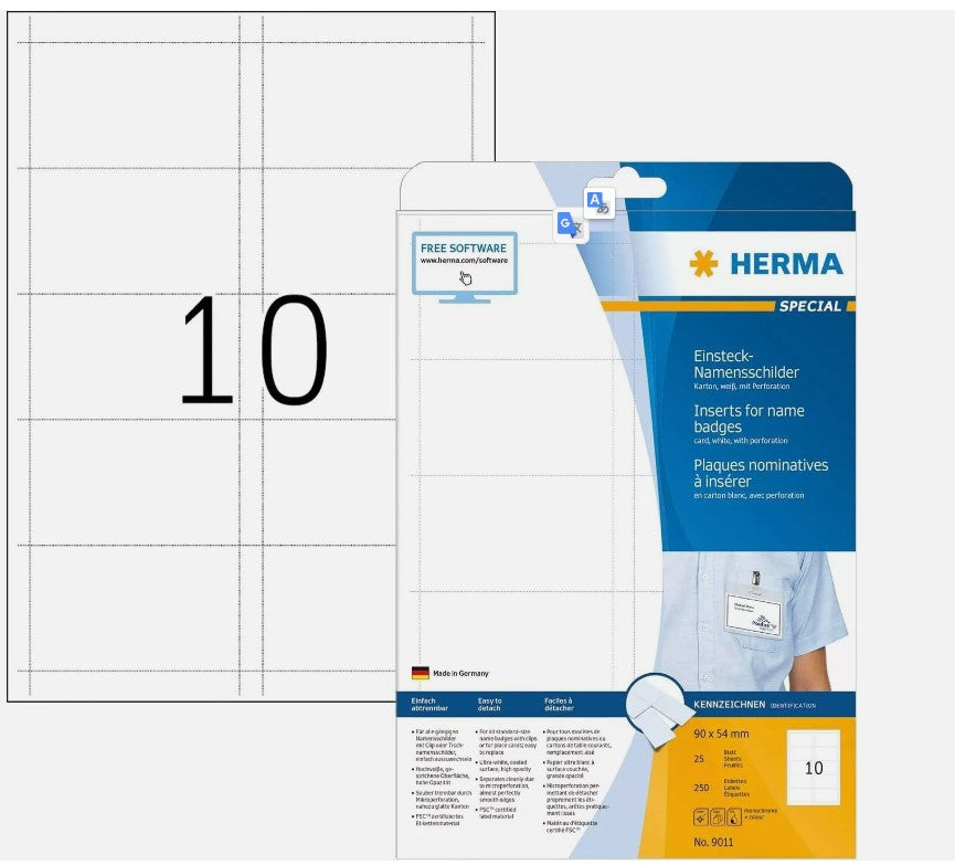 2 X HERMA Einsteck Namensschilder SPECIAL 90 x 54 mm weiß 500(2x250) Stück