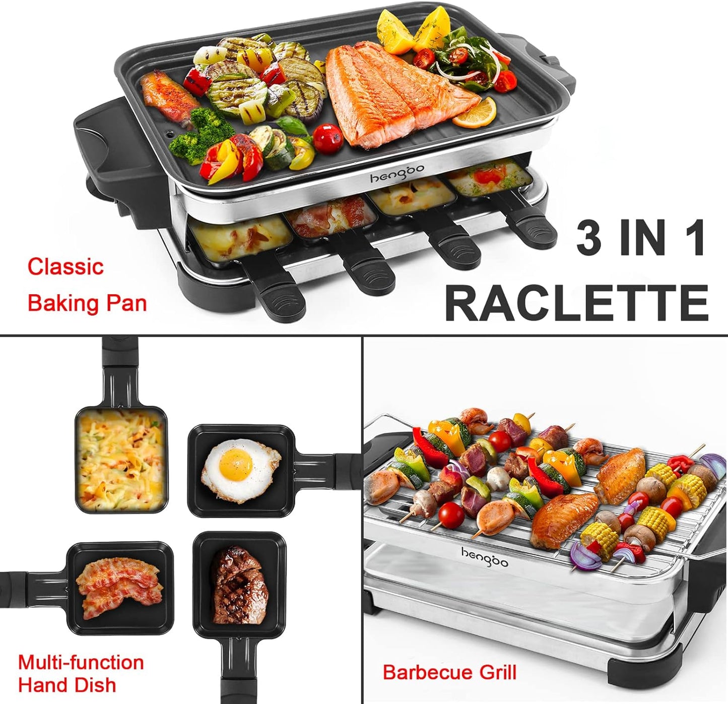 Appareil à raclette HengBo pour 8, 6, 4 ou 2 personnes, 1 300 W, noir